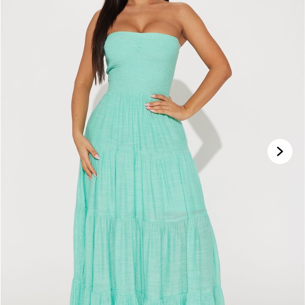 Fashion Nova Strapless Mint Maxi Dress